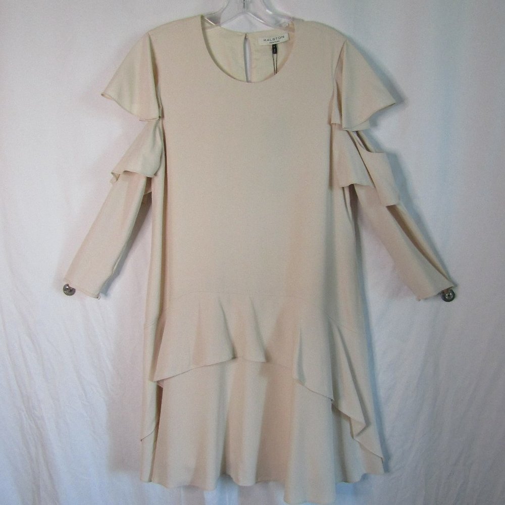 Halston Heritage Cream Cold Shoulder Long Sleeve A-Line Dress Size 6